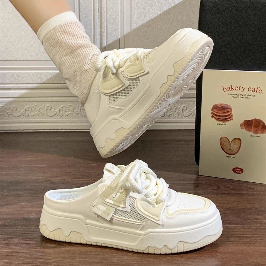 

Baotou slippers 2025 summer new mesh niche versatile shoes lazy pedal breathable little white shoes 35