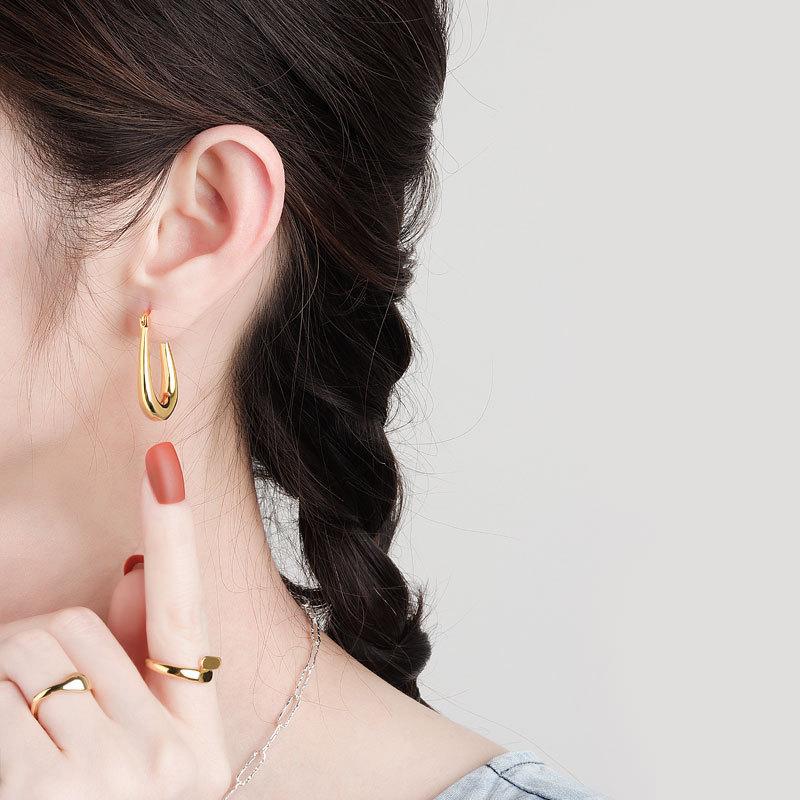 French Minimalist Gold U Shaped Hoop Earrings Water Drop Thick Circle Ear Studs Fashion Jewelry For Women