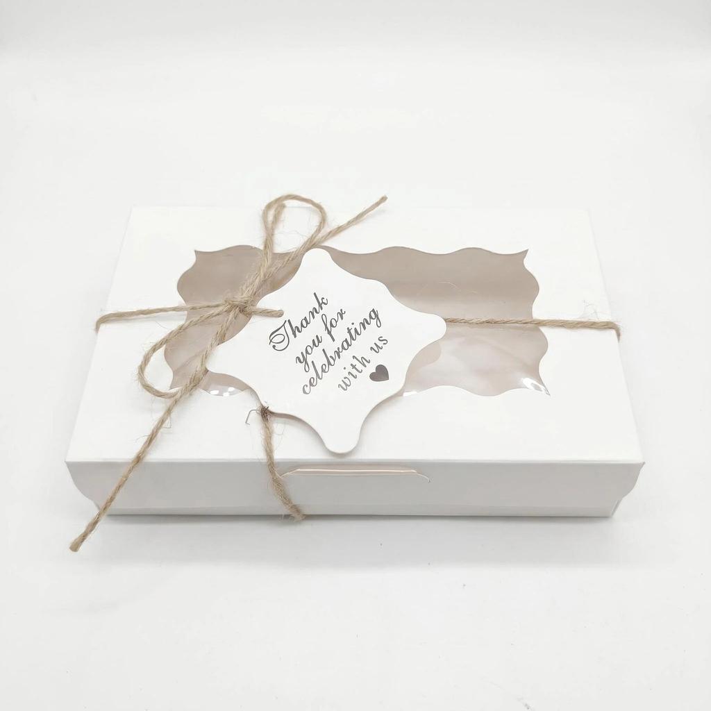 White & Pink Kraft Paper Box with Window for Cakes, Cookies, Muffins, and Egg Tarts