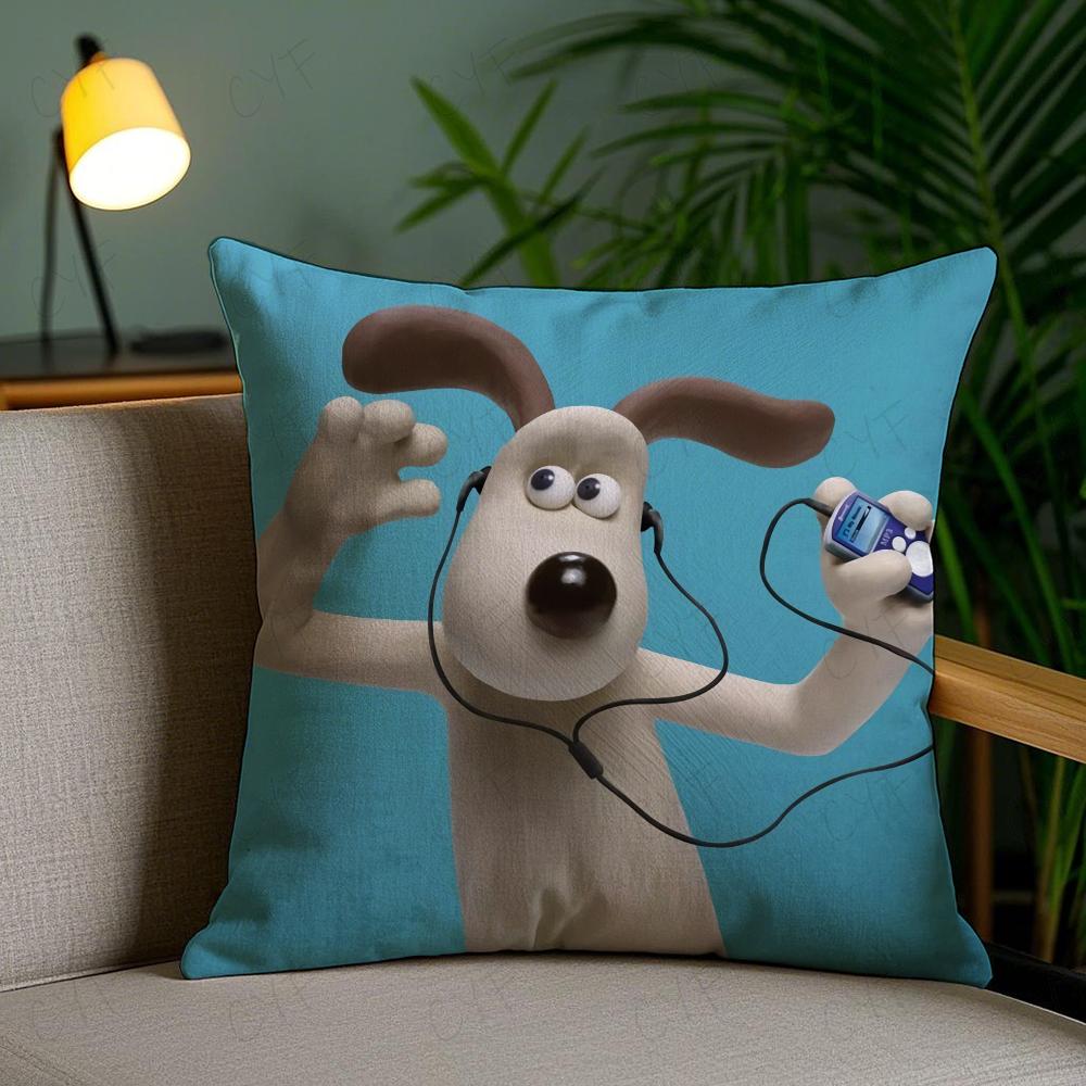 Kawaii W-Wallace und Gromit Anime Kissenbezug Staubmilben-abweisender Kissenbezug Versteckter Reißverschluss Seidiger Kurzer Plüsch Sofakissenbezug