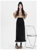Black Velvet Fleece-Lined High-Waist Midi Skirt with Slit