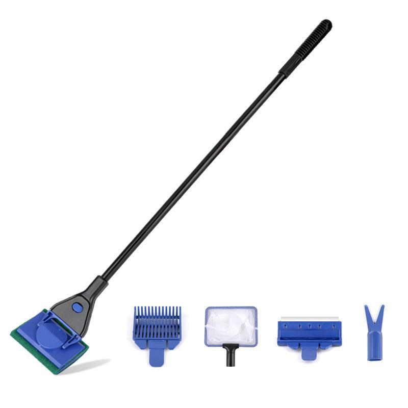 Fish Tank Glass Cleaning Brush Aquarium Tool Fishing Aquatic Grass Clip Algae Scraping Knife Long Handle Five-In-One Cleaning