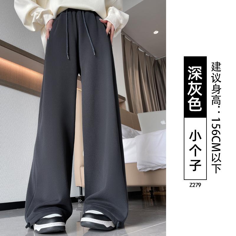 Light Gray Sweatpants Women's Autumn and Winter New High-waisted Small Loose Casual Narrow Version Straight-leg Pants Fleece Sweatpants