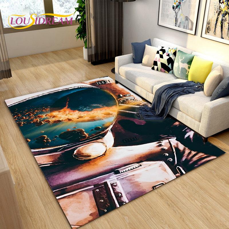 3D Astronaut Space Cartoon Area Rug,Carpet Rug for Living Room Children's Bedroom Sofa Doormat Decoration,Kid Non-slip Floor Mat