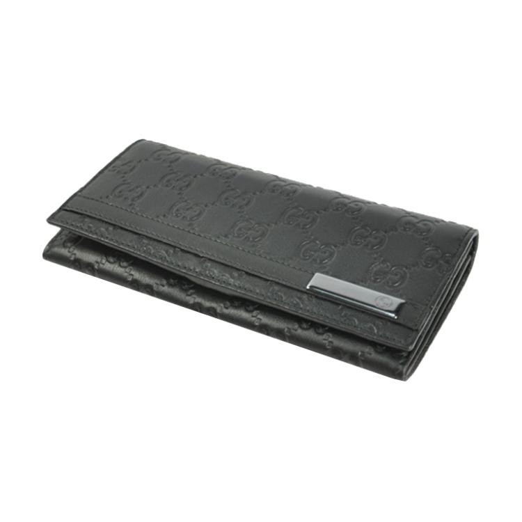 Gucci Metal Plaque Monogram Embossed Long Flap Leather Wallet Women Wallet Black 233112-AA61R-1000