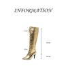 Oro Argento Stivali Donna Inverno Punta Affusolata Stringati Tacchi Alti Scarpe Performance Gruppo Ballo Festa Stivali Alti al Ginocchio Femminili