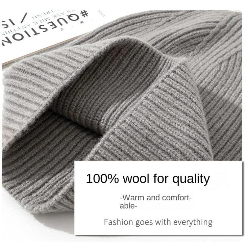 100% Merino Wool Beanie Winter Women Men Boys Girls Crochet Skullies Hat Solid Color Autumn Knitted Beanies Caps