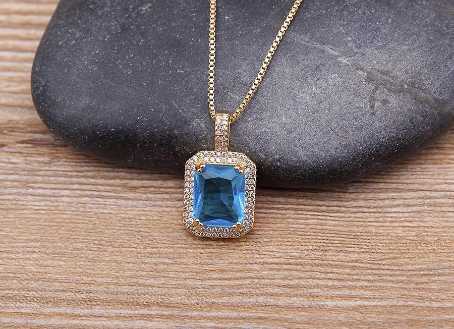 Nidin Top Quality Austrian Crystal Geometric Rectangle Pendant Necklaces For Women 5 Colors Stone Zircon Party Wedding Jewelry
