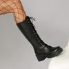 Vintage Thick Heel Platform Knight Boots Women's Thin Brown Tall Tube But Knee Long Boots Slim Large Size 34-44