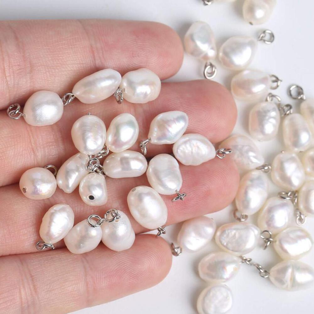 10Pcs/Lot Wholesale Natural Pearl Charm Stainless Steel Jewelry Making Bracelet Necklace DIY Bead Findings