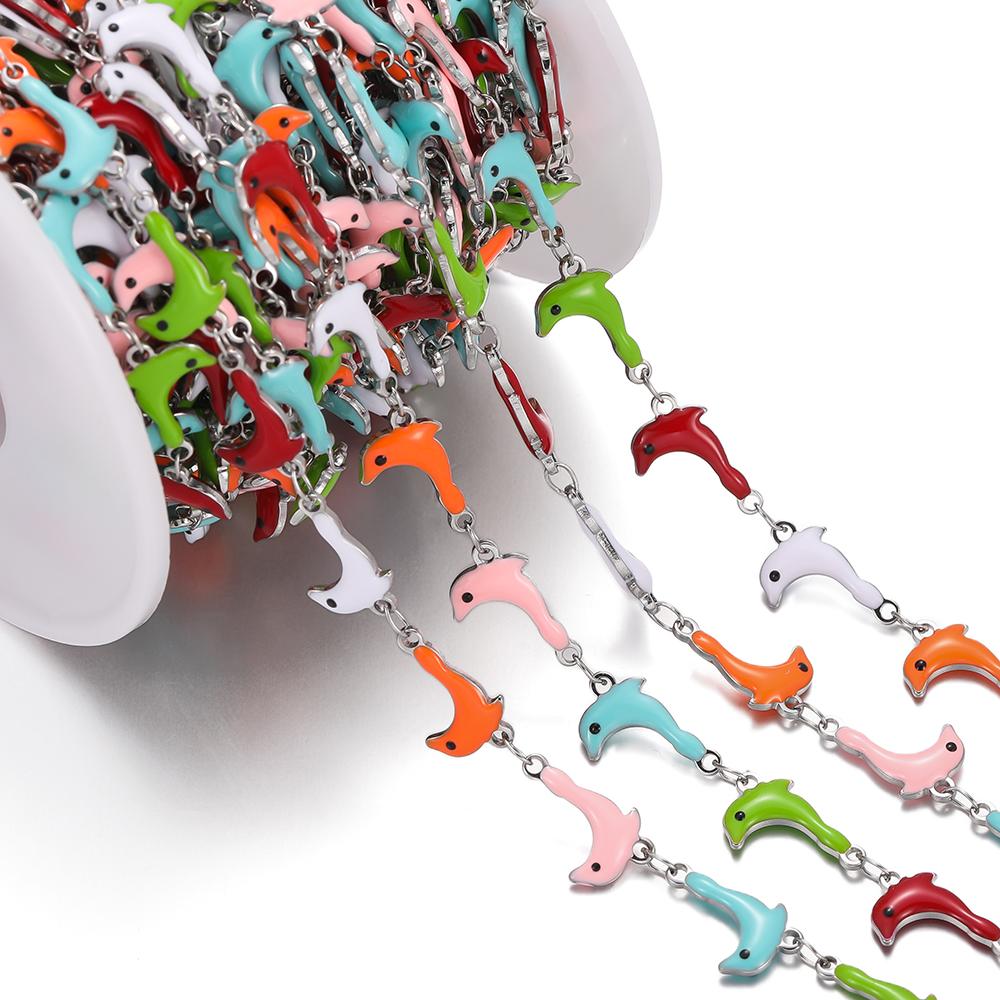 0.5m Colored Stainless Steel Enamel Chains Ocean Style Handmade Chains for DIY Bracelet Waist Chain Jewelry Making Chain
