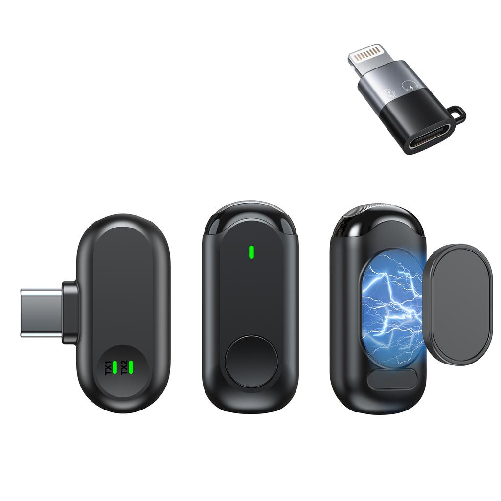 Wireless Microphones,  Magnetic Microphone With Noise Cancellation  Microphone 2 Pack LED Display Mic For Interview, Video And Podcasting