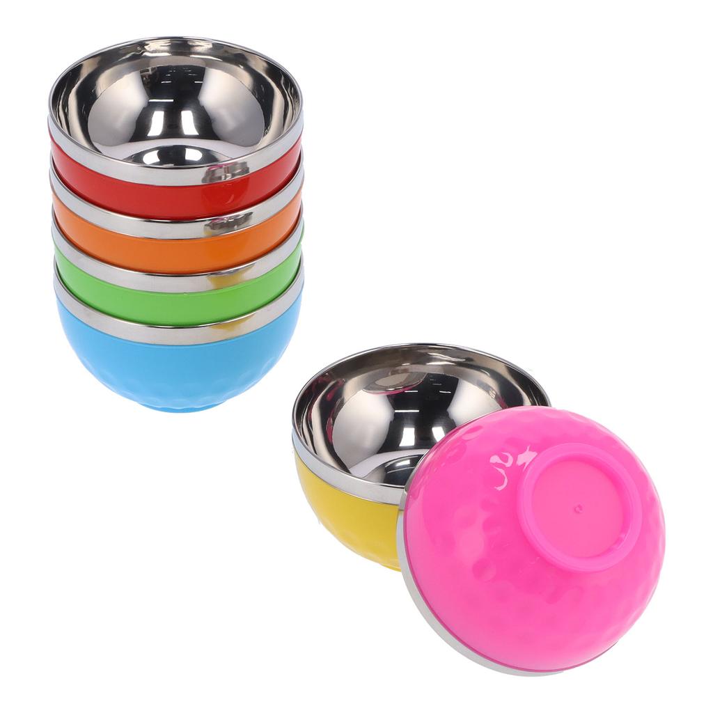 6Pcs set Color Stainless Steel Bowl Heat Insulation Salad Noodles Bowl for Home Kitchen(15cm L )