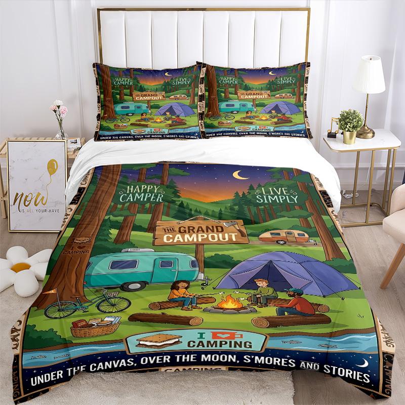 Happy Camper Adventure Print 3Pcs Bedding Setduvet Cover With 2 Bedropillowcase Home Birthday Gift