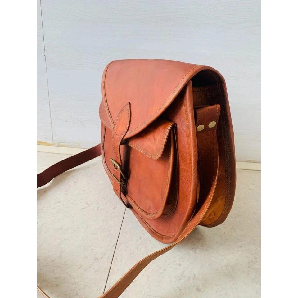 Vintage Saddle Bag Genuine Goat Super Strong Leather Brown Messenger Shoulder