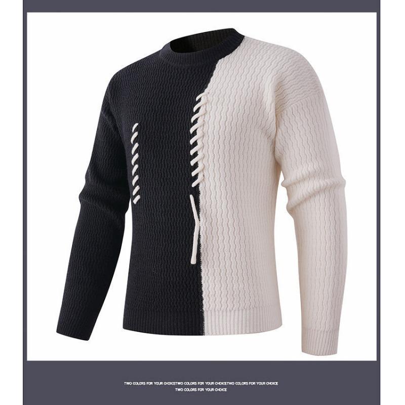 Men S Spliced Thick Knitted Pullover Casual Winter Sweater