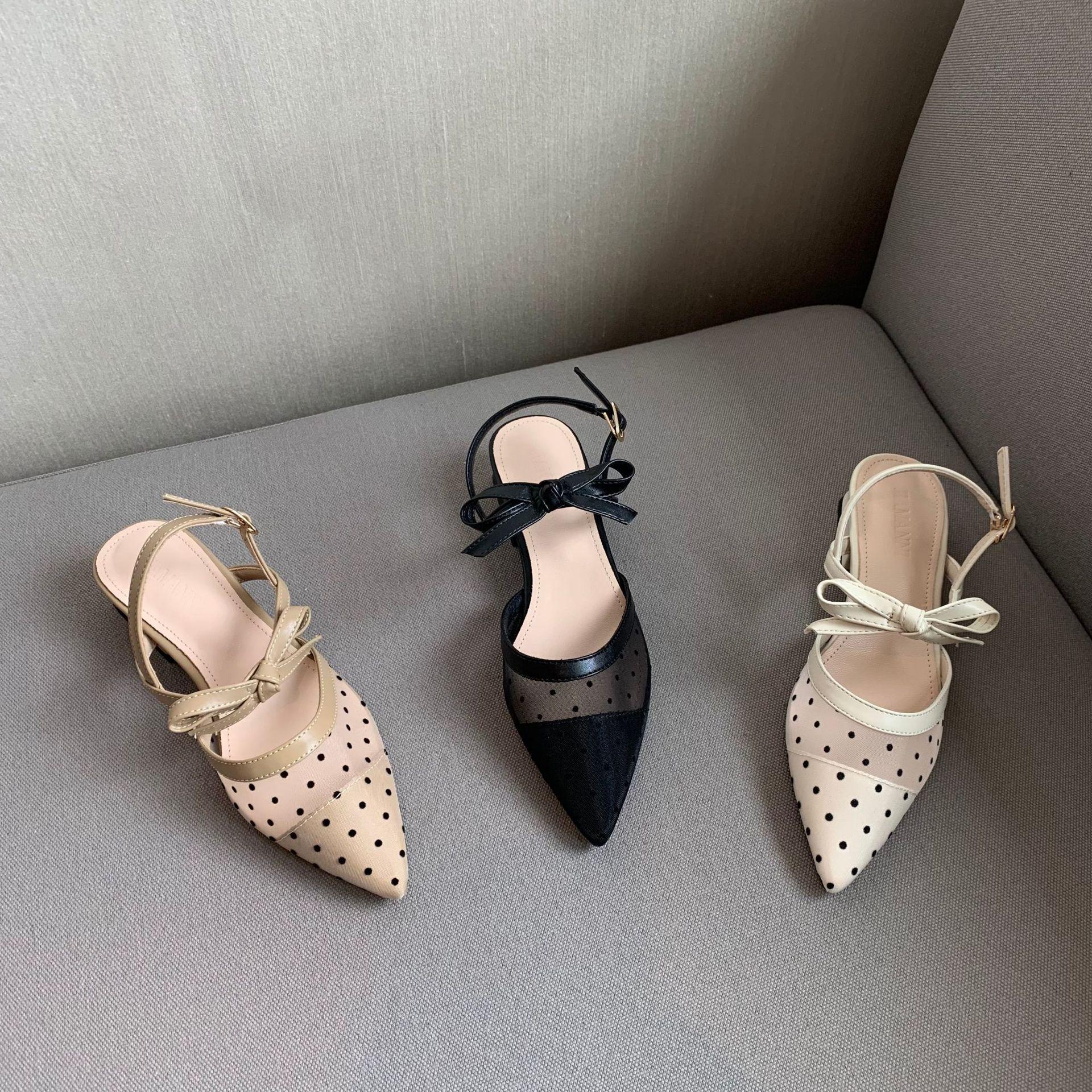 Классические женские туфли класса люкс сандалии в горошек с открытой пяткой женские — фото 12