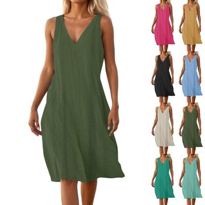 Women's Fashion Casual Loose V-Neck Flowy Sleeveless A-Line Midi Dress