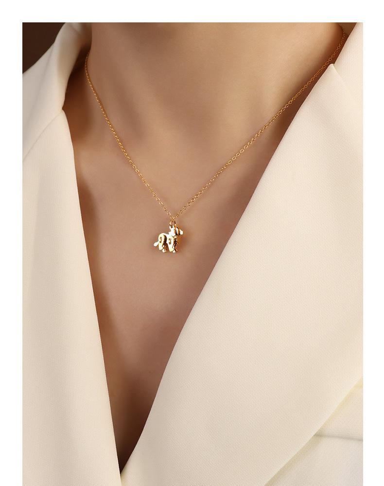 French Cute Animal Lion Pendant Necklace Choker, Titanium Steel Jewelry for Women
