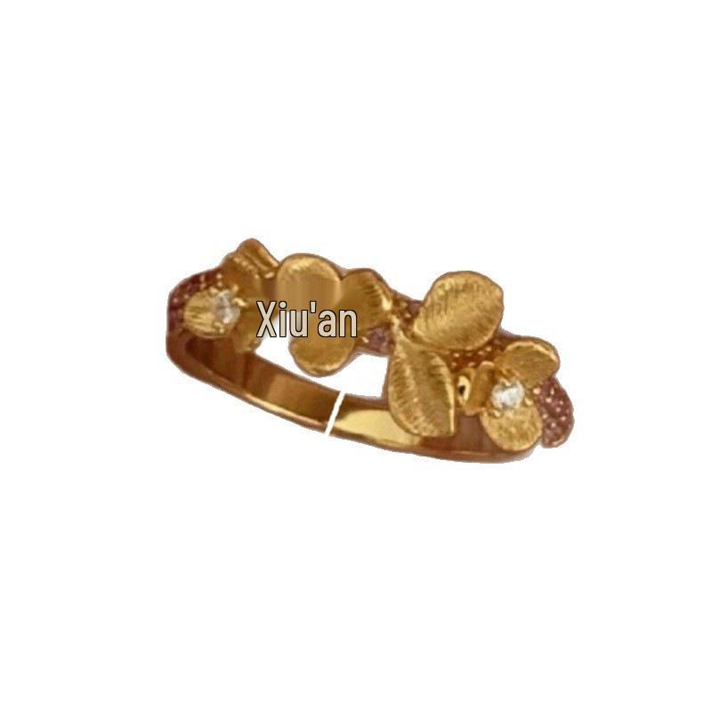 Elegant Three-Dimensional Golden Osmanthus Women's Ring: Light Luxury, Versatile, Stackable, Openable, Fashionable Index Finger Jewelry
