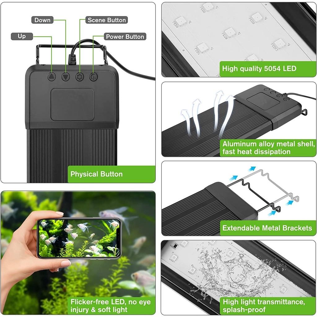 30-120CM Smart Aquarium Light Bluetooth App Control LED Light 24/7 Lighting Cycle Full Spectrum Fish Tank Light