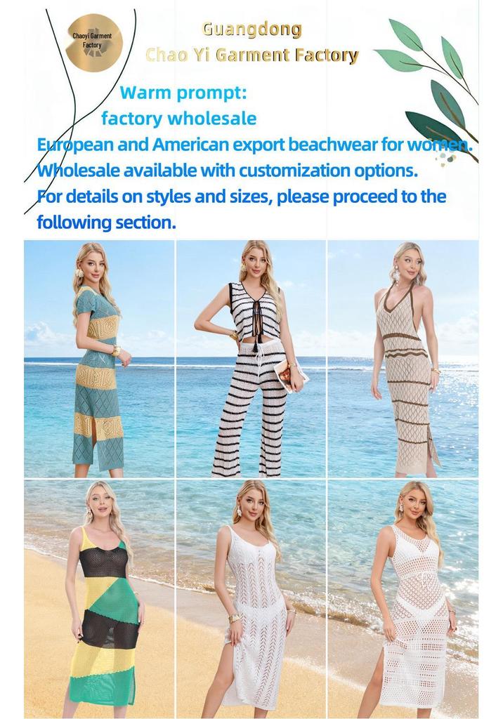 Set Estivo da Spiaggia Donna Protezione Solare: Copricostume a Maglia Lavorata a Punto Aperto con Pantaloni Lunghi per Vacanza al Mare.