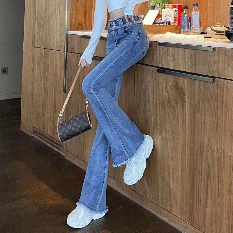Women's High-Waisted Slim Fit Flared Denim Pants for Spring and Autumn