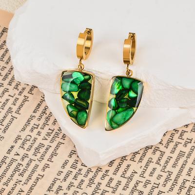 Titanium Titanium Steel Natural Crushed Stone Wolf -Shaped Pendant Earrings Stainless Steel Earrings 