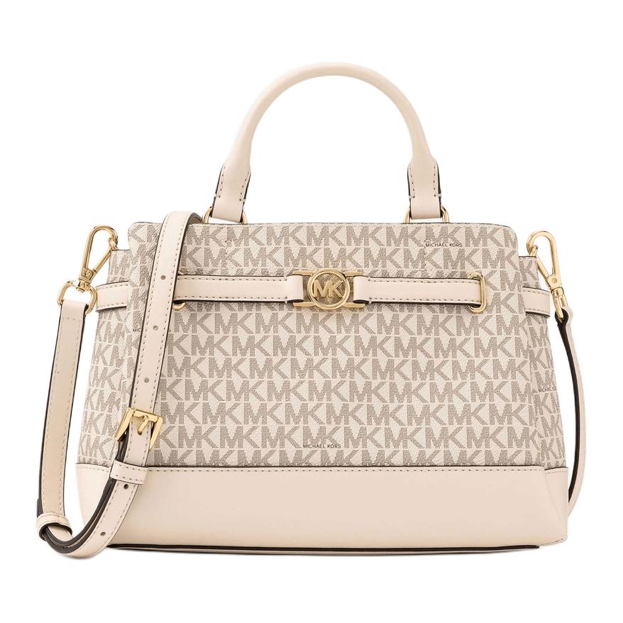 

Michael Kors Mk Reed Logo Gold Hardware Coated Canvas Shoulder Crossbody Handbag Small Women Handbag Ivory 35F4G6RS1B-2605 Basic Set (Bag+Dust Bag)