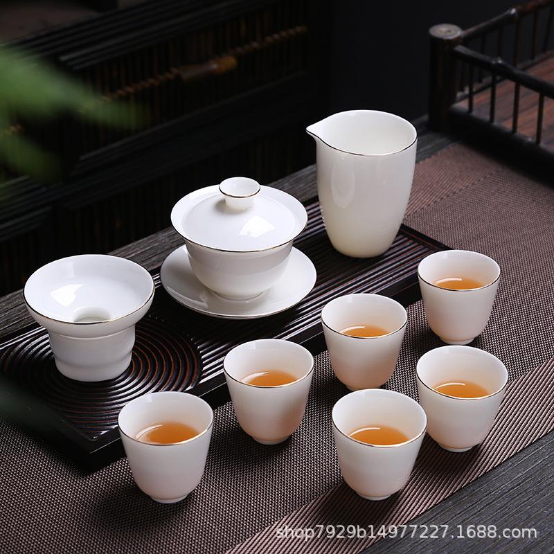 Dehua Yangzhi Jade White Porcelain Tea Set Kung Fu Tea Cup Business Event High-end Gift Box Set CustomizableLOGO