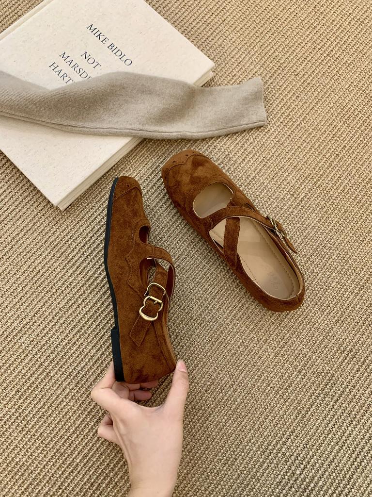 Retro suede cross-strap ballet single shoes women's 2025 spring and autumn new ballet with skirt late evening wind Mary Jane shoes