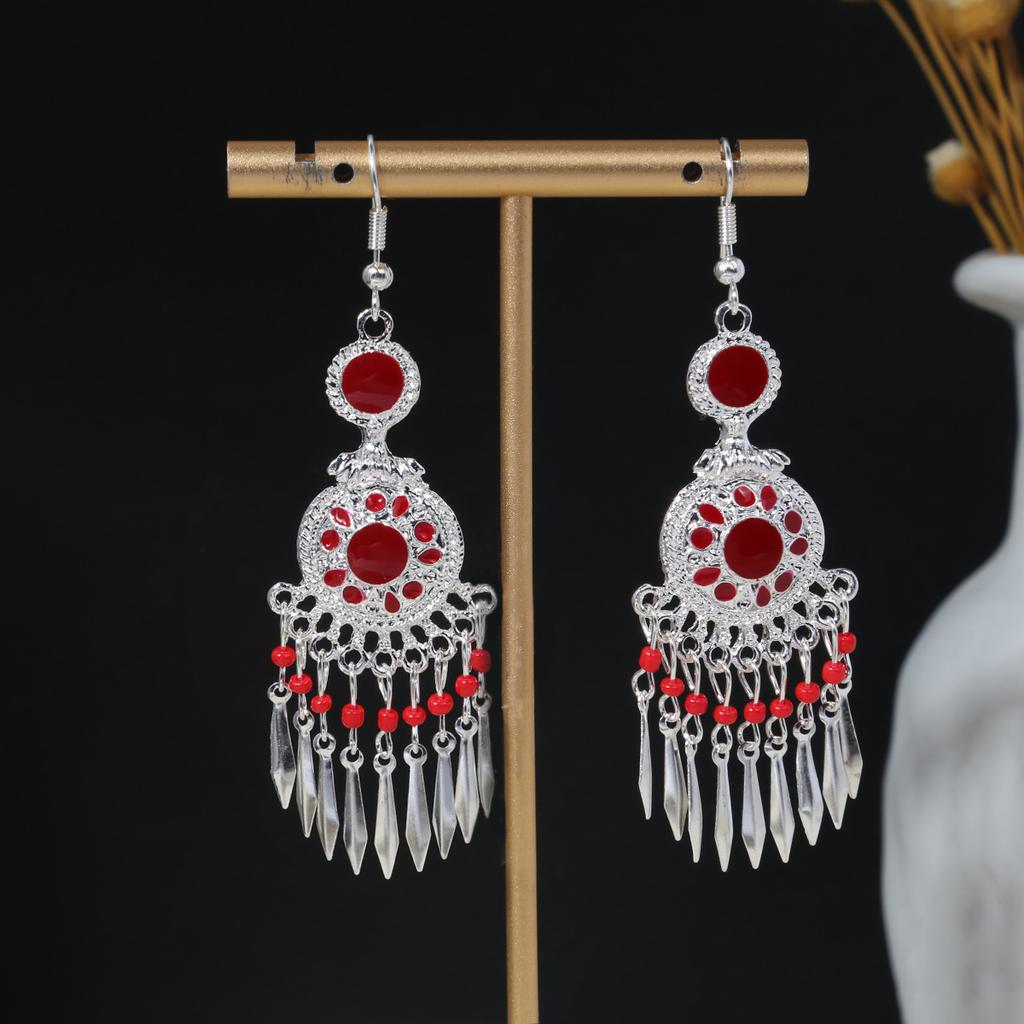 Geometric Round Ethnic Style Earrings, Long Fringed Earrings For Bohemian Retro Tourist Attractions