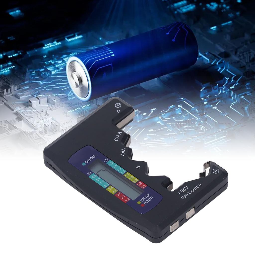 Digital Battery Tester ABS LCD Screen Button Cell Battery Checker for 1.5V 9V Metering