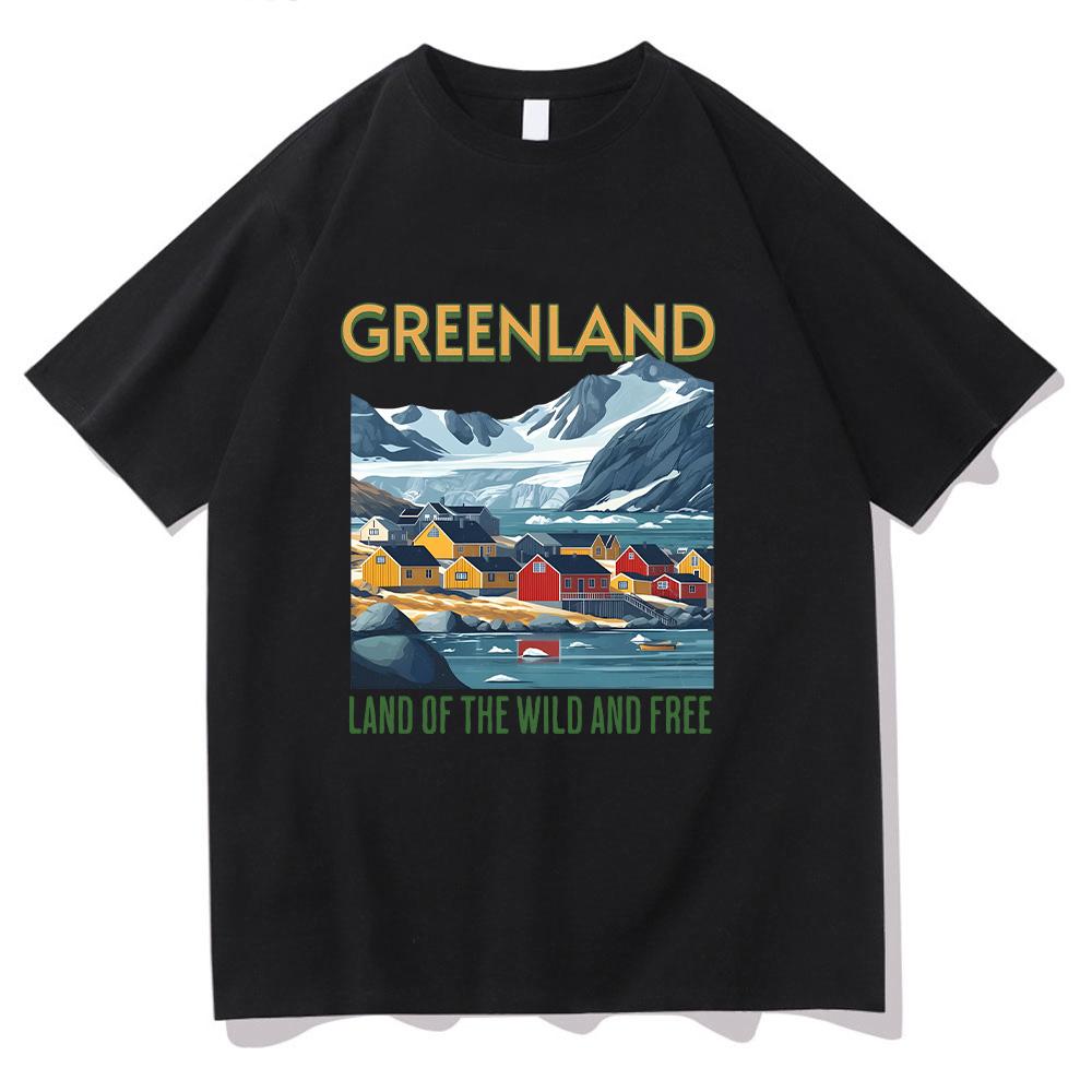 Greenland T-shirt Greenland Land of The Wild and Free Graphic Tee Cotton Unisex Crew Neck Short Sleeve Clothes