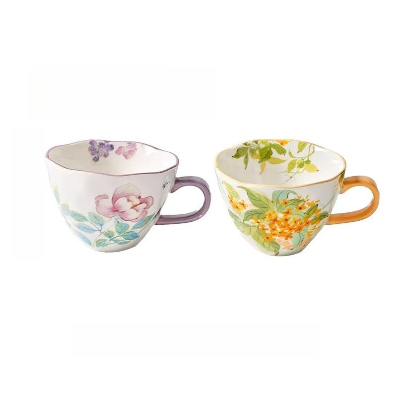 Ceramic Coffee Mug, Premium 350ml Bone China Coffee Tea Hug Mug, Floral Designed Teacup, Breakfast Cup