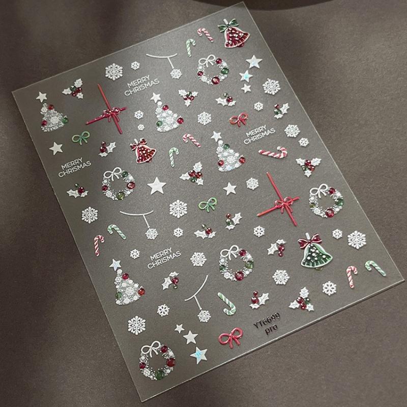 1Pcs Bronzing Christmas Snowflakes Nail Art Sticker Cute Cartoon Christmas Tree Santa Claus Manicure Decal Diy Nail Art Decor