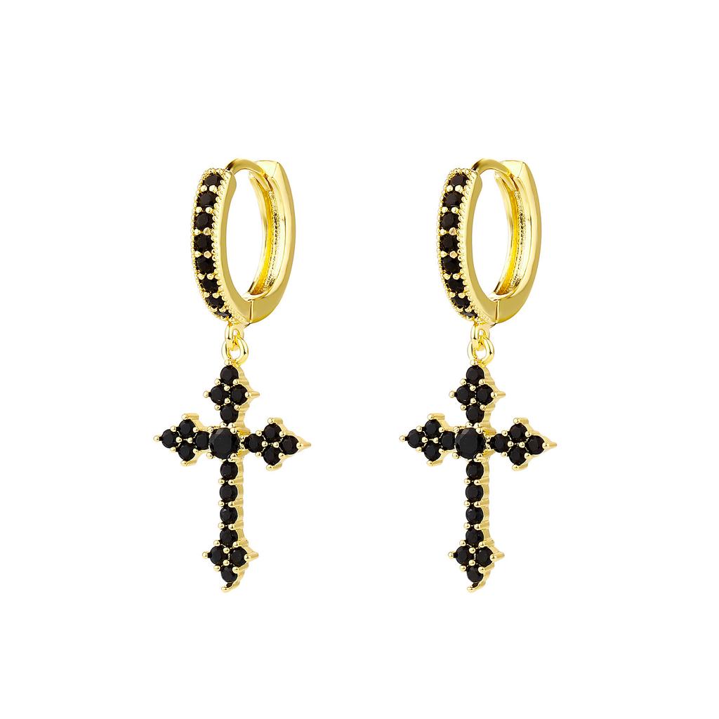 Zirconia Cross Earrings for Men and Women, Unique Stud Earrings, Trendy Hip-Hop Hoop Earrings