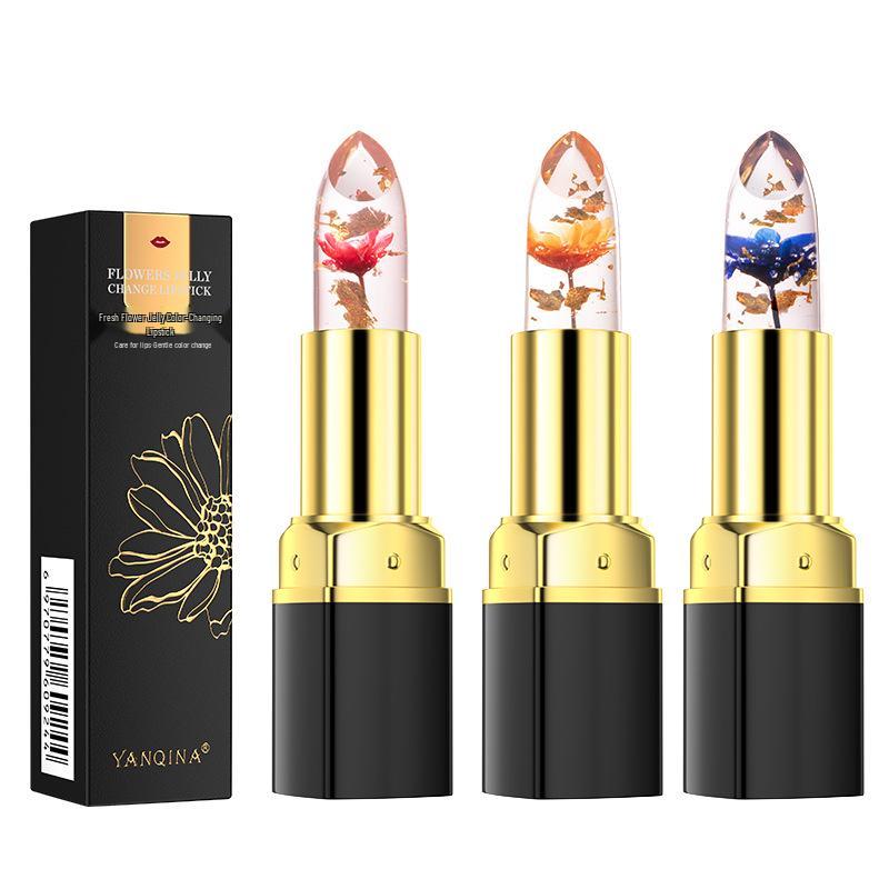 YANQINA Color-Changing Jelly Lipstick with Gold Foil - Non-Stick, Non-Fading, Temperature-Sensitive Lip Gloss