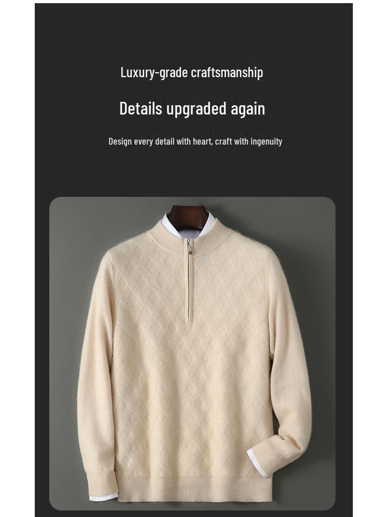 Herren Kaschmirwolle Reißverschluss Pullover - Hochwertige Business Casual Strickware