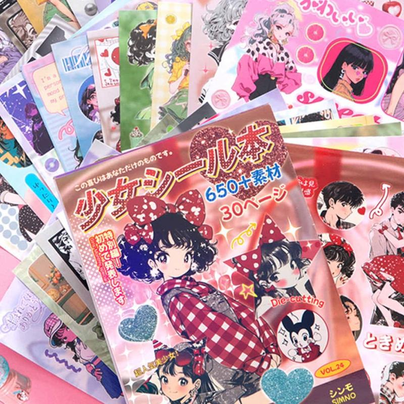 30 Pages Japanese Y2K Retro Cute Decorative Stickers Book Scrapbooking Phone Case DIY Journal Collage Material Sticker Gift