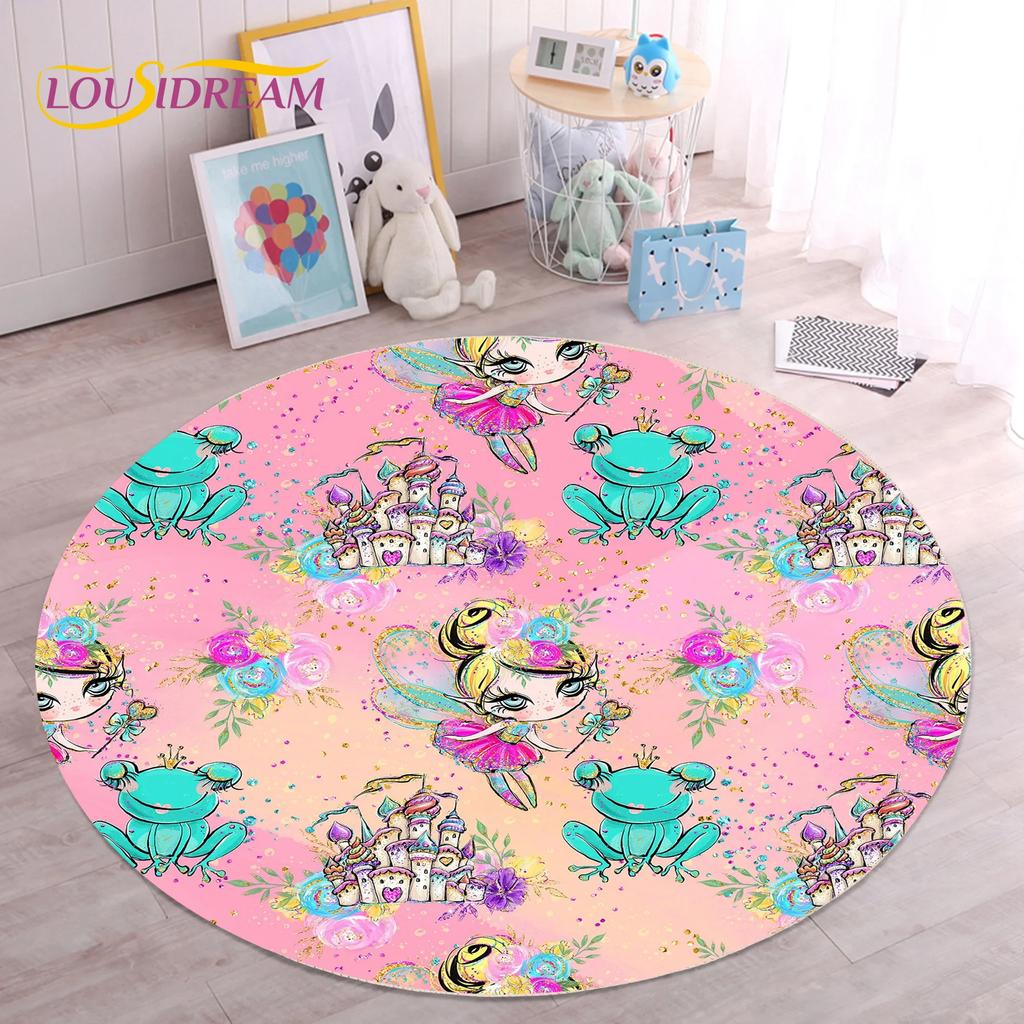 Cute Ballet Girl Ballerina Fairy Unicorn Cartoon Round Area Carpet Rug for Living Room Bedroom Kids Decor,Pet Area Rug Non-slip