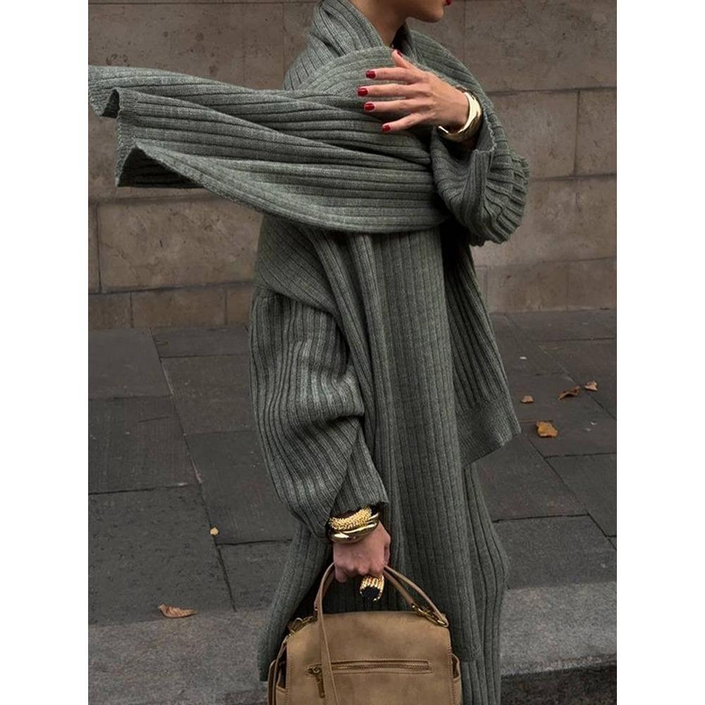Autumn and Winter Wool Suit Women's Autumn and Winter High-end Sense Solid Color V-neck Sweater Straight Trousers Two-piece Set Women