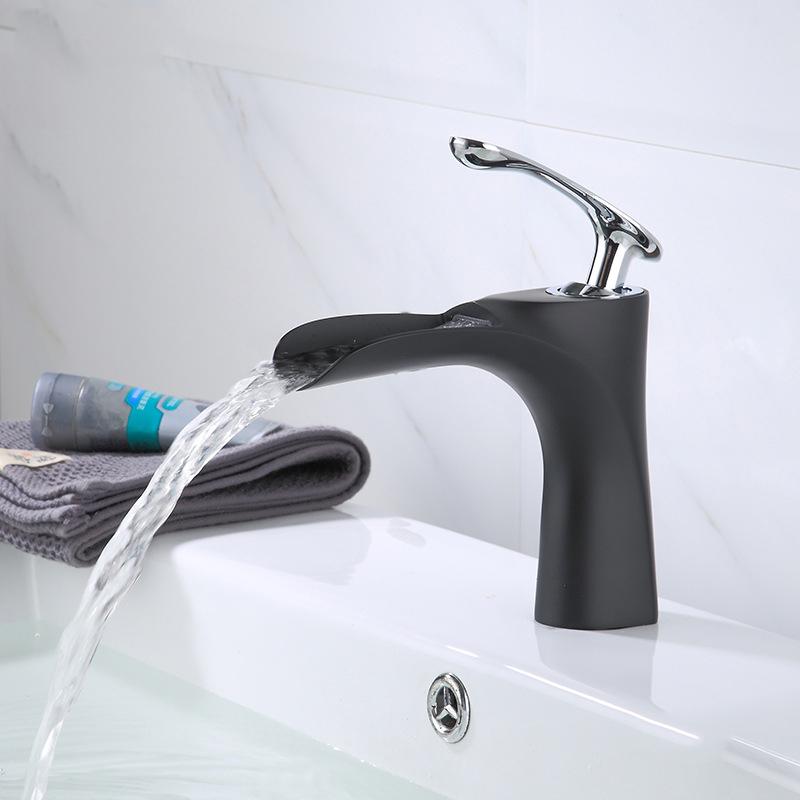 Bathroom Waterfall Basin Sink Faucets Hot Cold Tap Deck Mounted Water Mixer Crane Antique Bronze Chrome White Black Gold