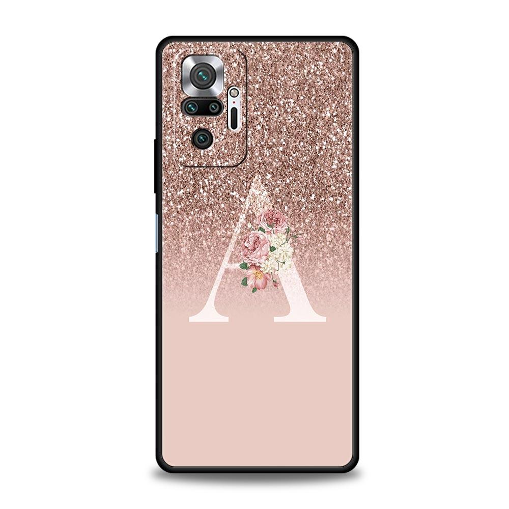 

Розовый блестящий чехол с буквой для Xiaomi Redmi Note 14 13 5G 10 11 12 Pro Plus 4G 14C 13C 12C 10C Черная крышка Note 12Pro Plus