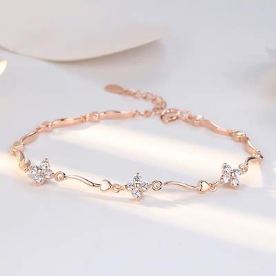 Funkelndes Zirkon Kleeblatt Kettenarmband Leichter Luxus Design Für Frauen Nische Einfaches Design Party Schmuck Geschenke