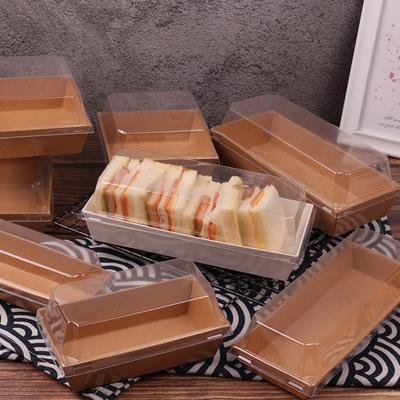 10pcs Sandwich Wrapping Boxes Rectangular/Square With Plastic Clear Lids Kraft Paper Box