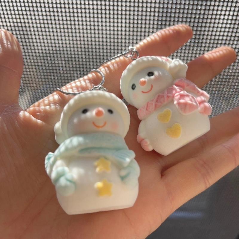 Versatile Flocking Snowman Pendant Decorative Necklaces Pendants DIY Jewelry Making Supplies Mini Resin Ornaments