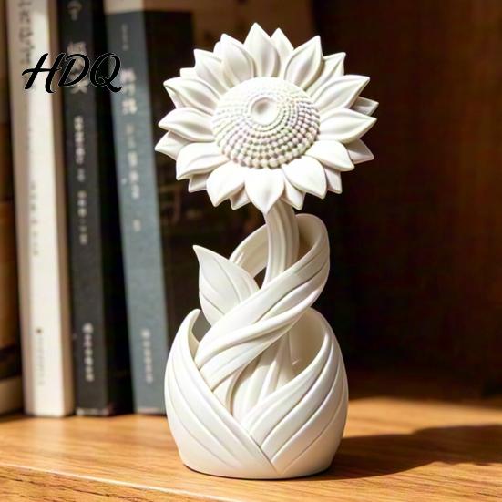Mini White Flower Decor 3D Printed Sunflower Ornament Nordic Style Matte Desk Decor Artistic Sculpture Aesthetic Table Shelf Decoration Minimalist