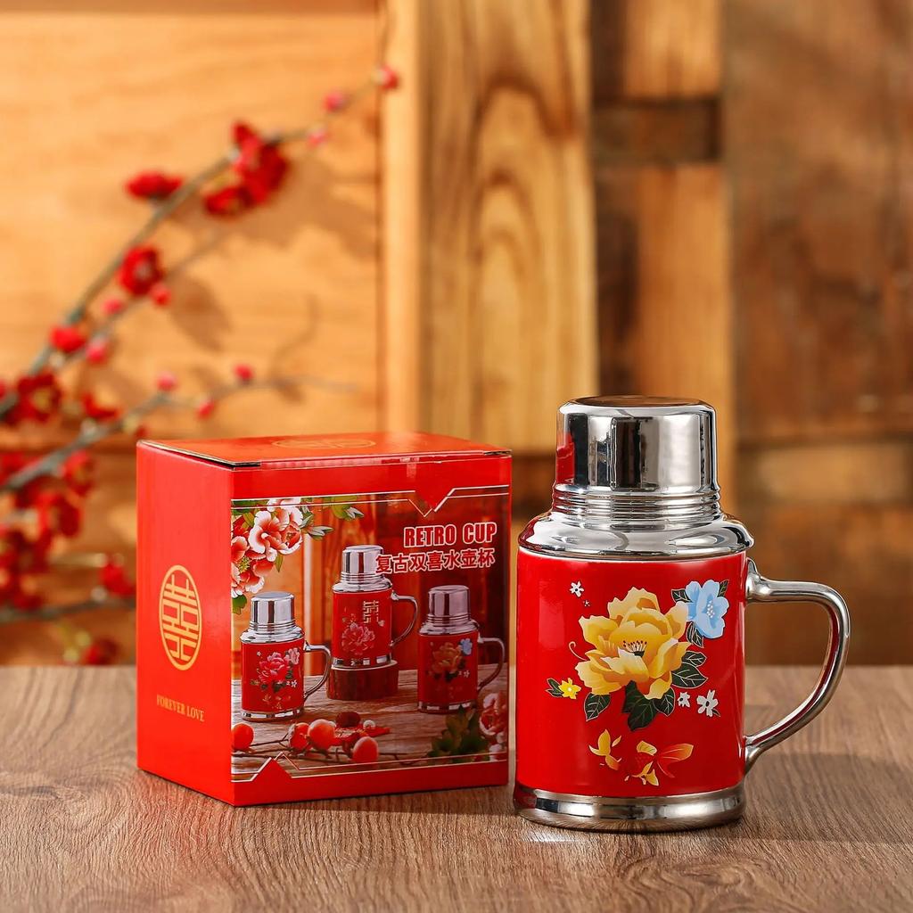 Legant Chinese Floral Thermos Mug | 480ml Vintage Vacuum Flask, Stainless Steel Insulated Travel Cup for Tea & Coffee Gift