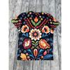 3D Digital Women's Retro Colorful Flower Printed T-shirt Short Sleeve Round Neck Summer Top Full Body Flower Pattern